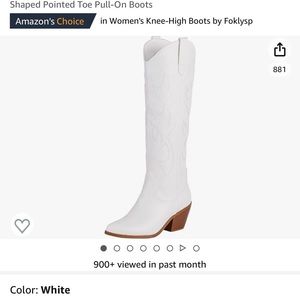 White tall cowboy boots, size 8